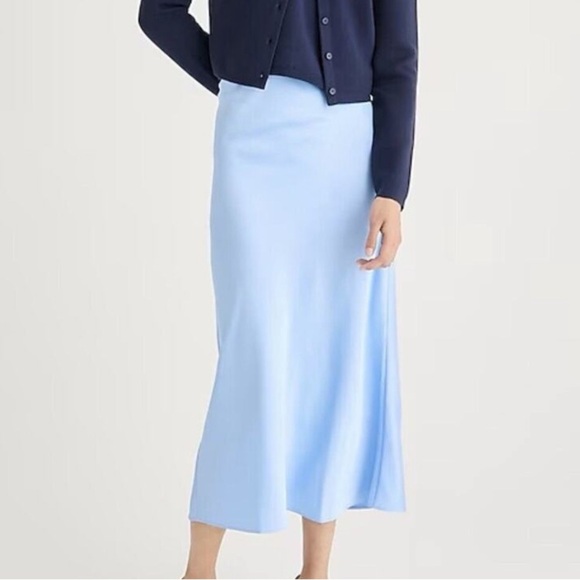 J Crew Gwyneth Slip Skirt Light Baby Blue Satin Midi Pull-On Size Large L NWT - Picture 10 of 13